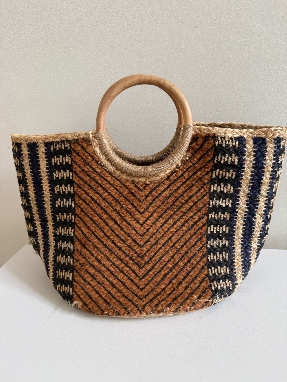 Woven Jute Straw Tote Handbag